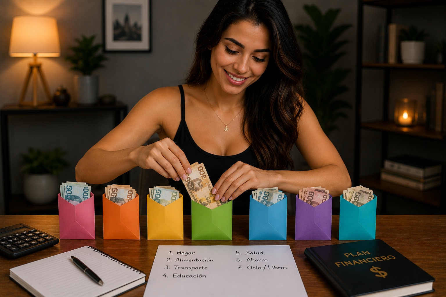 Pessoa organizando dinheiro em envelopes